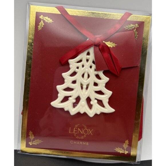 Lenox Pierced Christmas Tree Porcelain Ornament Charm Ivory - Picture 1 of 3